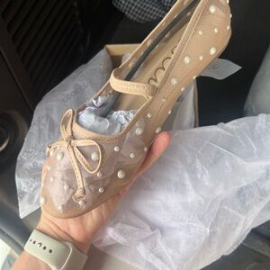 CCOCCI Tan Pearl-Studded Flats